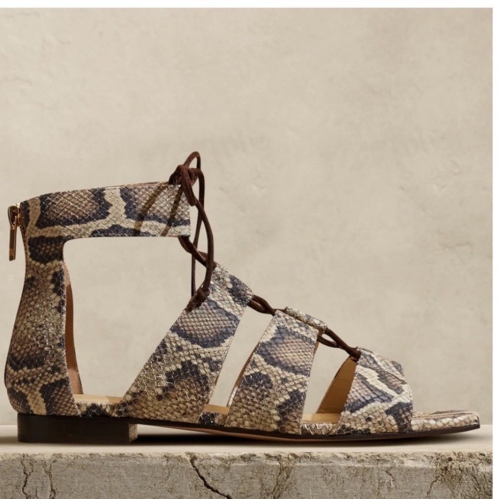 Banana Republic Snakeskin Print Gladiator Lace Up Sandals Square Toe Sz 8 NWOB